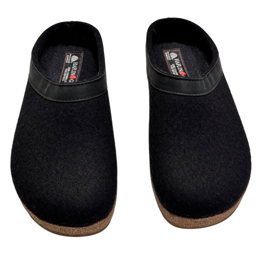 Haflinger Clogs Womens 38 Black Wool Cork Mules Slip On Shoes - Picture 3 of 9